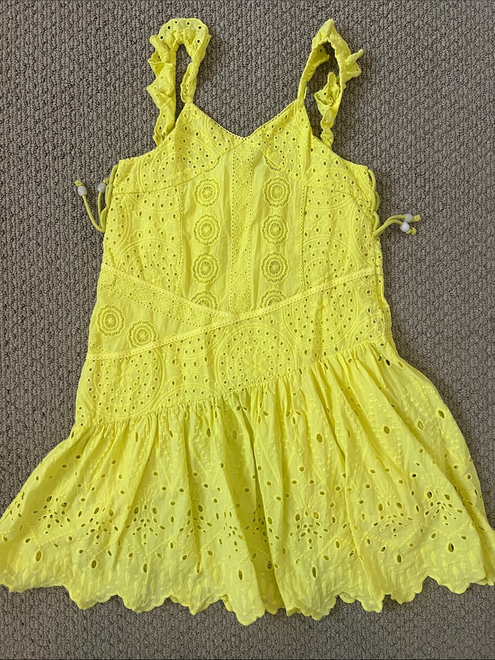 Zara Bright Yellow Eyelet Ruffle Strap Sundress
